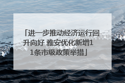 进一步推动经济运行回升向好 雅安优化新增11条市级政策举措