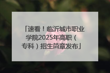 速看！临沂城市职业学院2025年高职（专科）招生简章发布